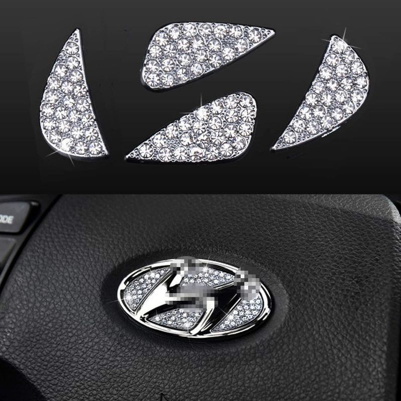 Photo 1 of (2 Pack)  Bling Steering Wheel Logo Caps Compatible with Hyundai, DIY Diamond Crystal Emblem Accessories Interior Decorations