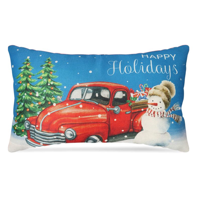 Photo 1 of (2PACK) Christmas Pillow Covers 12x20, Christmas Throw Pillow Covers Happy Holiday Throw Pillow Covers Merry Christmas Pillow Covers Farmhouse Decorative Pillow Covers for Sofa Couch Bedroom Happy Holidays 20" x 12"