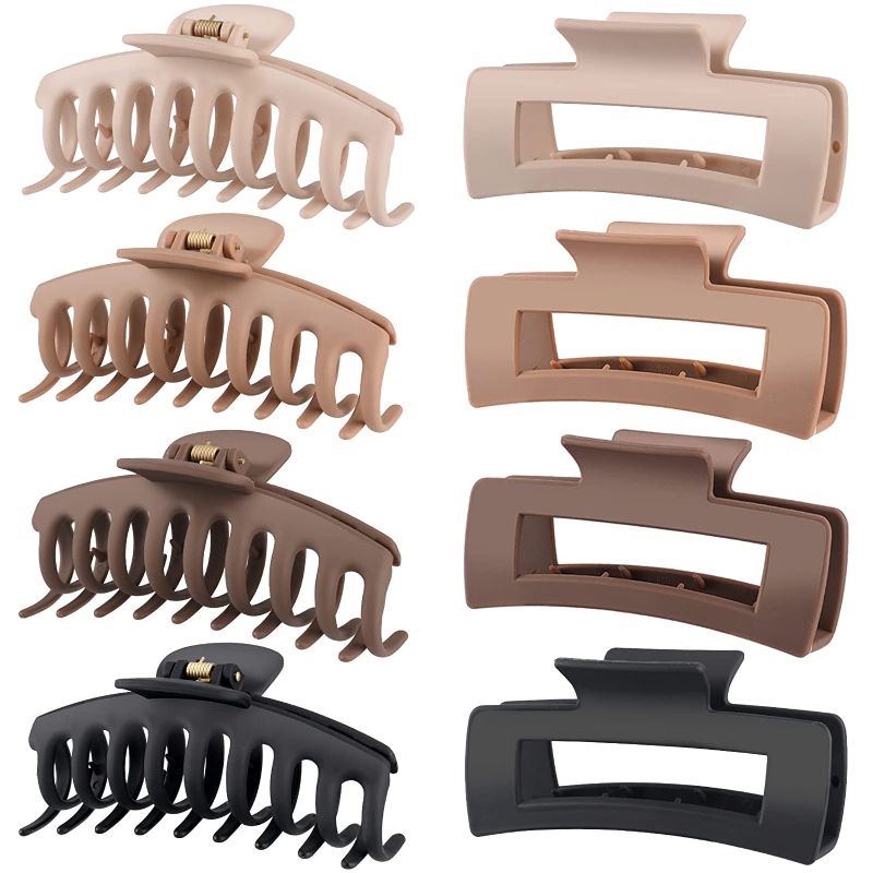 Photo 1 of  Hair Clips for Women 4.3 Inch Large Hair Claw Clips for Women Thin Thick Curly Hair, Big Matte Banana Clips,Strong Hold jaw clips,Neutral Colors