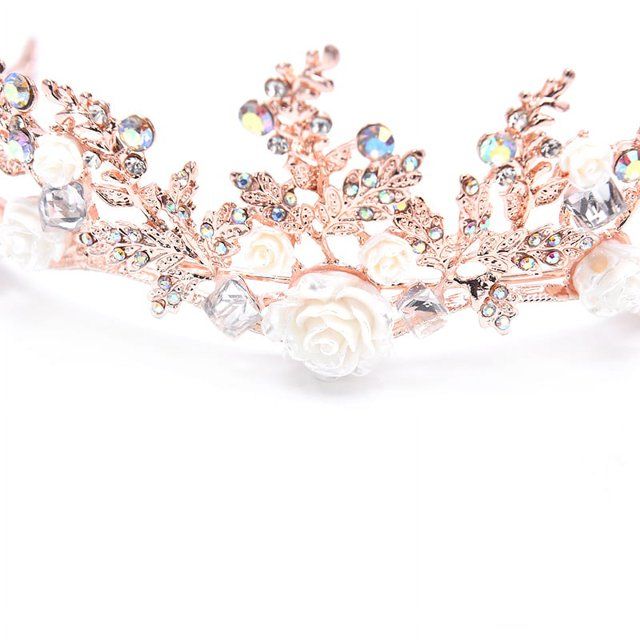 Photo 1 of Crystal Tiara Gold Wedding Crown Baroque Rhinestone Bride Hair Crown Headband