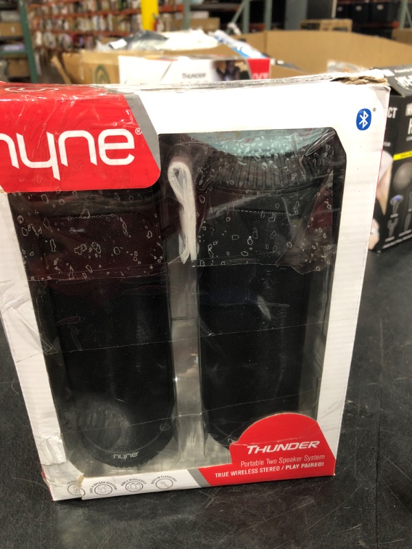 Photo 1 of Nyne Thunder Portable Two Speaker System True Wireless Stereo Play Paired  - USED
DAMAGED PACKAGE