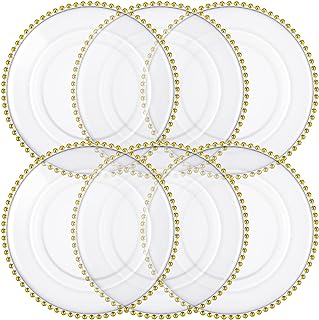 Photo 1 of 6 Pack 12.6 Inch Clear Plastic Round Charger Plates Table Dinner Charger Plates Clear Round Plates with Beaded Rim for Birthday Party Wedding Events Bridal Shower Dinner Decoration (Gold Bead)
