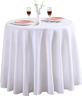 Photo 1 of  Table Cloth Polyester 132 Inch Round Tablecloth for Kitchen Dinning Party Wedding Rectangular Tabletop Buffet Decoration (White)
