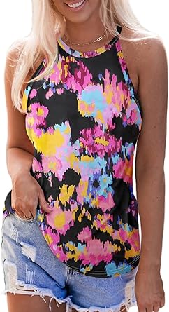 Photo 1 of BLENCOT Women Floral Print Tank Tops Summer Halter Racerback Boho Cami Tops Sleeveless Casual Camisole Shirts Size S