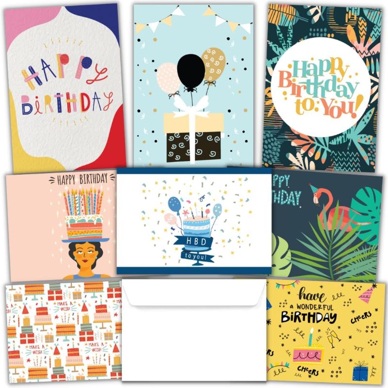 Photo 1 of 8 Happy Birthday Cards for Men with Envelopes - Text Inside Birthday Card for Men - Husband Birthday Card for Him - Pack of 8 Boyfriend Birthday Card for Boyfriend Son or Uncle (Mens Multi)  