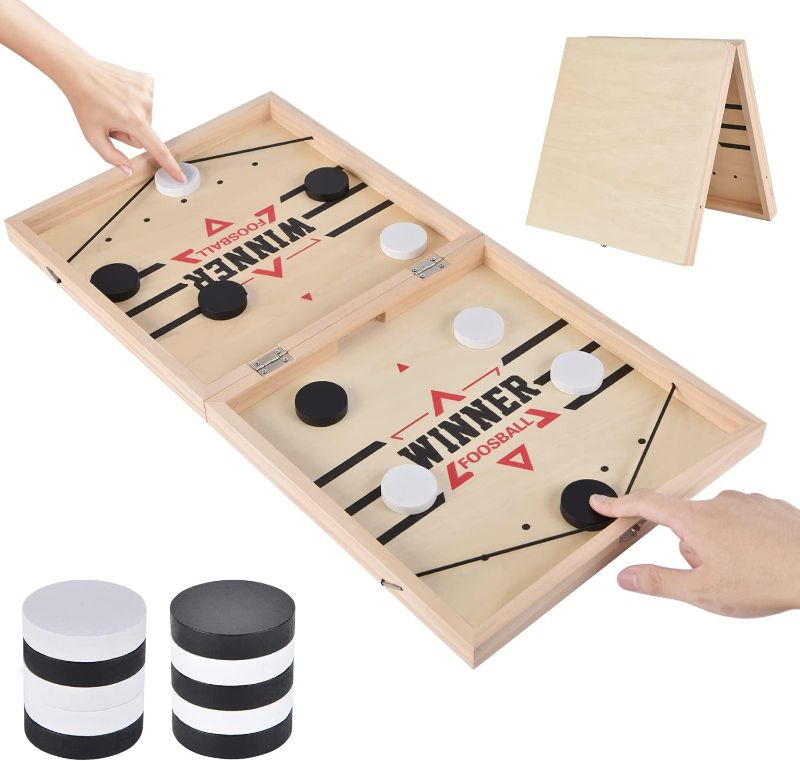 Photo 1 of 22.8" Foldable Large Fast Sling Puck Game, Slingshot Games Toy for Adults -Child,Table Desktop Battle Wooden Hockey Table Game, Family Foosball Winner Board Games Toys