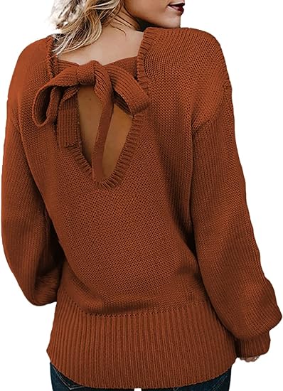 Photo 1 of Asvivid Women Criss Cross V Back Sweaters Fall Trendy Long Sleeve Crewneck Knitted Pullover Jumper Top SIZE MEDIUM