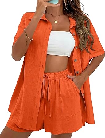 Photo 1 of Daacee Summer Linen Set for Women 2 Piece Shirts Top Lounge Shorts Outfits Beach Vacation Outfits Tracksuits  SIZE LARGE - STOCK PHOTO FOR REFERENCE ONLY! PLEASE SEE PICTURES. 