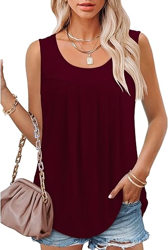 Photo 1 of ANGGREK Women's Summer Sleeveless Chiffon Tank Top Crew Neck Double Layers Casual Flowy Blouse  SIZE LARGE
