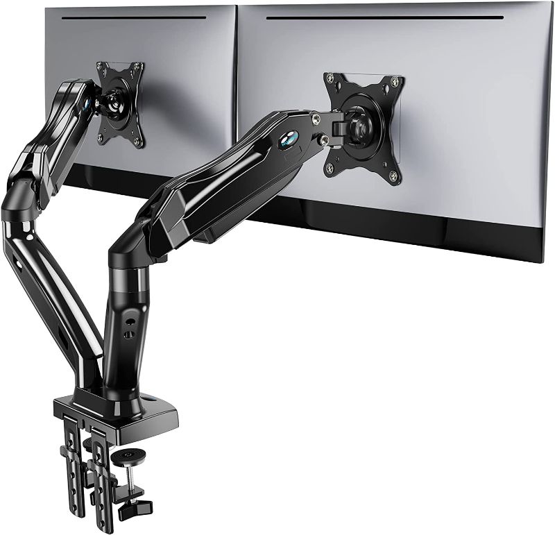 Photo 1 of HUANUO Dual Monitor Stand, Adjustable Spring Monitor Desk Mount for 13-27 inch, Dual Monitor Mount Holds Max 14.3lbs, Computer Monitor Arms with Wide Range of Motion for Home Office
