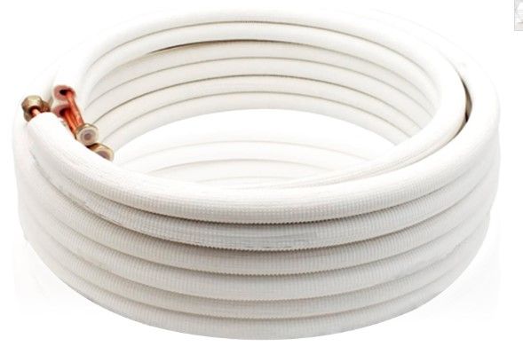 Photo 1 of 25 Ft Air Conditioning Copper Tubing Pipe Extension, 1/4" 1/2" 3/8" PE Thickened, for Mini Split AC and Heating Equipment Insulated Coil Line HVAC Refrigerant (25 Ft.1/4" & 1/2" * 3/8" PE WITH NUTS)
