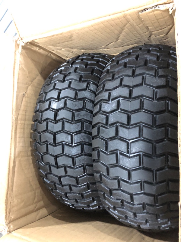 Photo 2 of 2-Pack 13x5.00-6 Flat-Free Tire with Rim,3"Centered Hub with 3/4" Bushings,w/Grease Fitting?400lbs Capacity,13x5-6 No-Flat Solid Rubber Turf Wheel,for Riding Lawn mower,Garden Cart,Wheelbarrow
