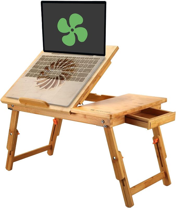 Photo 1 of Laptop Desk Nnewvante Bamboo Bed Tray Adjustable Foldable Desk Bed Serving w' Tilting Drawer Bamboo 23.6"