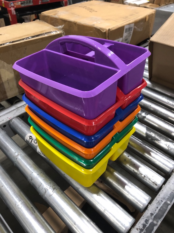 Photo 2 of Assorted Primary Colors Portable Plastic Storage Caddy 6-Pack for Classrooms, Kids Room, and Office Organization, (Blue, Green, Orange, Purple, Red and Yellow) 3 Compartment