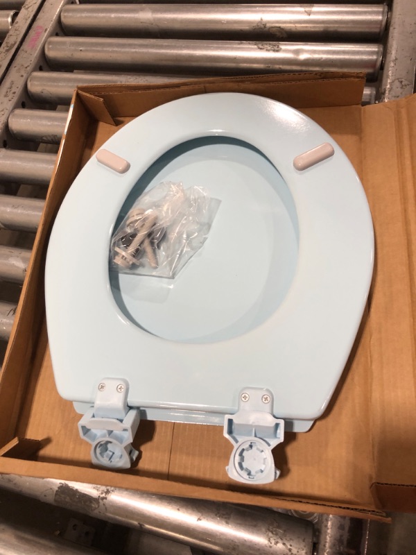 Photo 2 of Bemis 500EC 464 Toilet Seat with Easy Clean & Change Hinges, ROUND, Durable Enameled Wood, Dresden Blue Dresden Blue 1 Pack Round