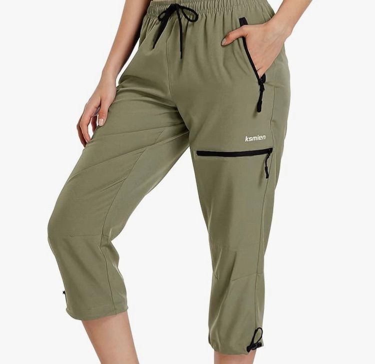 Photo 1 of Ksmien Women's Lightweight Hiking Capri Pants Quick Dry Workout Cargo Capris Water Resistant UPF 50+ Zipped Pockets