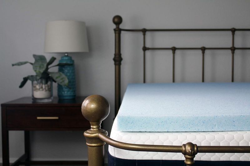 Photo 1 of 2 Inch Gel Memory Foam Mattress Topper, Ventilated Design, Ultra Plush, King, Blue 70x82in
