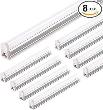 Photo 1 of Barrina (Pack of 8) LED T5 Integrated Single Fixture, 4FT, 2200lm, 5000K, 20W, Utility Shop Light, Ceiling and Under Cabinet Light, ETL Listed, with Built-in ON/Off Switch
