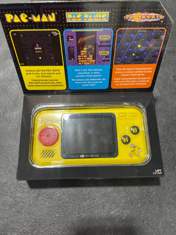 Photo 2 of My Arcade Pocket Player Handheld Game Console: 3 Built In Games, Pac-Man, Pac-Panic, Pac-Mania, Collectible, Full Color Display, Speaker, Volume Controls, Headphone Jack, Battery or Micro USB Powered