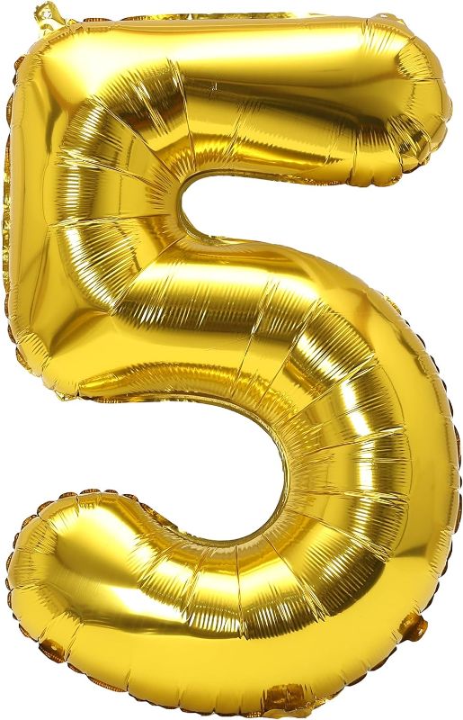 Photo 1 of YPSelected 32 Inch Large Foil Helium Number Balloon Birthday Wedding Party (Gold, 5)--2 pack
