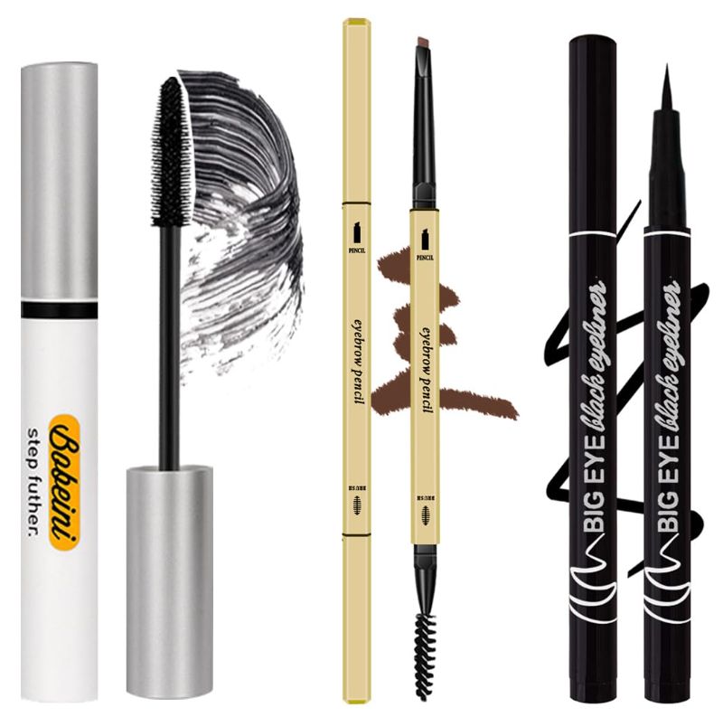 Photo 1 of 3 Different Silk Fiber Mascara,with Eyebrow Pencil,Natural Waterproof Smudge-Proof,All Day Exquisitely Long, Smudge-Proof Eyelashes (Coffee/Black) 