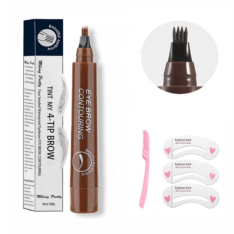 Photo 1 of 4 Point Eyebrow Pencil Waterproof Eye Makeup, Eyebrow Kits with 3 Eyebrow Stencil, 1 Brow Razor#0503 (1# Light brown)