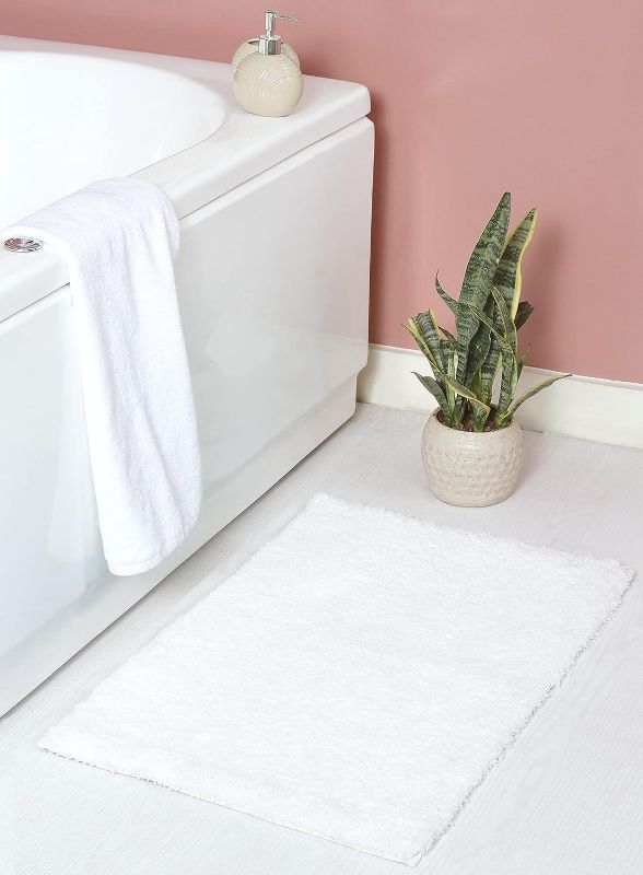 Photo 1 of ACCENTHOME Bathroom Rugs Microfiber Bath Runner | Non-Slip Bathmat Shaggy Soft & Water Absorbent, Anti Skid, Thick Plush, Machine Washable Shower Mat and Bath Rugs for Bathroom (16x24, White) 