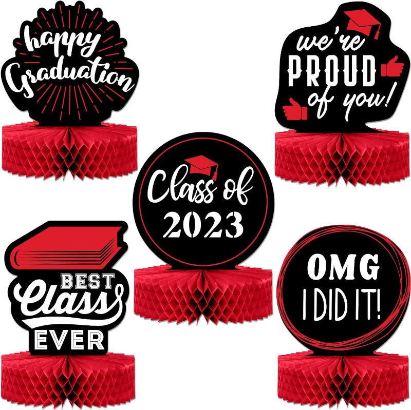 Photo 1 of 2023 Graduation Decorations Class of 2023 5-Pack Graduation Table Centerpiece Decorations - Double Sided Class of 2023 Graduation Party Decorations - 12” Red Graduation Party Decorations 2023 