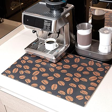 Photo 1 of 2 PACK ILANGO Coffee Maker Mat for Countertops Hide Stain Rubber, Non Slip Coffee Bar Mat for Kitchen Counter, Absorbent Dish Drying Mat, Coffee Accessories Fit Under Coffee Espresso Machine 12"*20" 