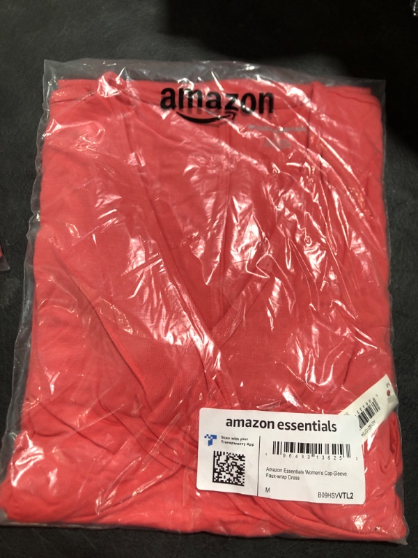 Photo 1 of Amazon Essentials Women's Cap-Sleeve Faux-Wrap Dress Rayon Blend Hot Pink Medium