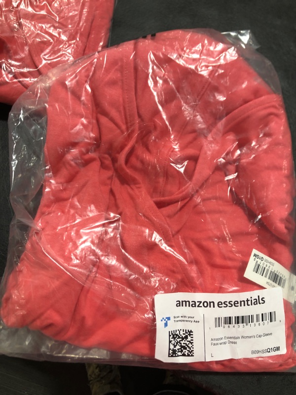 Photo 1 of Amazon Essentials Women's Cap-Sleeve Faux-Wrap Dress Rayon Blend Hot Pink Large