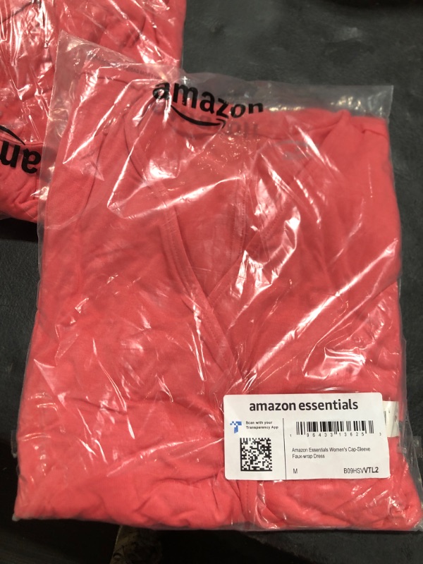 Photo 1 of Amazon Essentials Women's Cap-Sleeve Faux-Wrap Dress Rayon Blend Hot Pink Medium