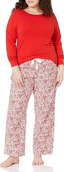 Photo 1 of Amazon Essentials Women's Lightweight Flannel Pant and Long-Sleeve T-Shirt Sleep Set (Available in Plus Size) Medium Red/White Forest