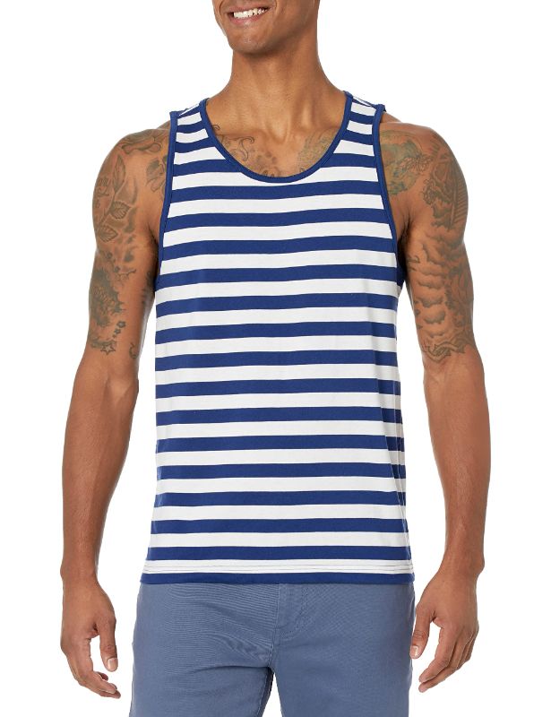 Photo 1 of Amazon Essentials Men's Slim-Fit Tank Top Medium Blue/White, Stripe