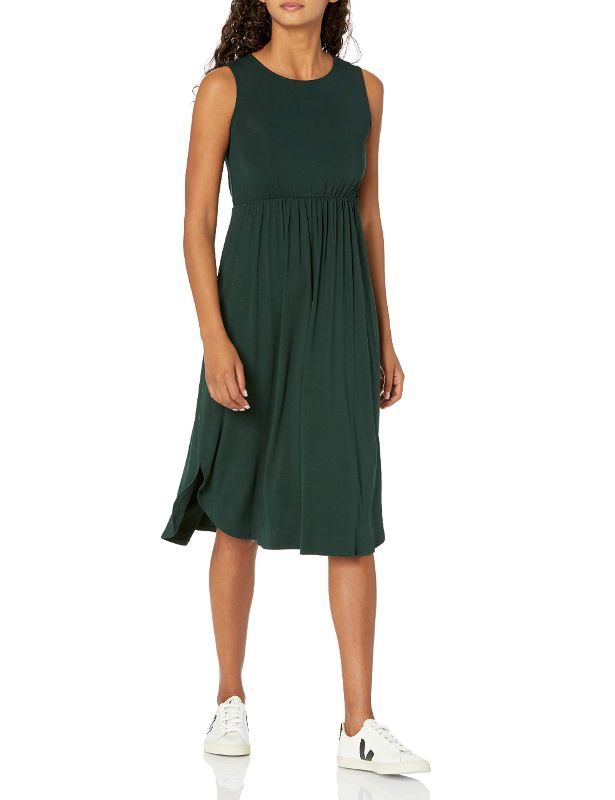 Photo 1 of Amazon Essentials Women's Jersey Sleeveless Gathered Midi Dress (Previously Daily Ritual) Rayon Blend Deep Green Medium