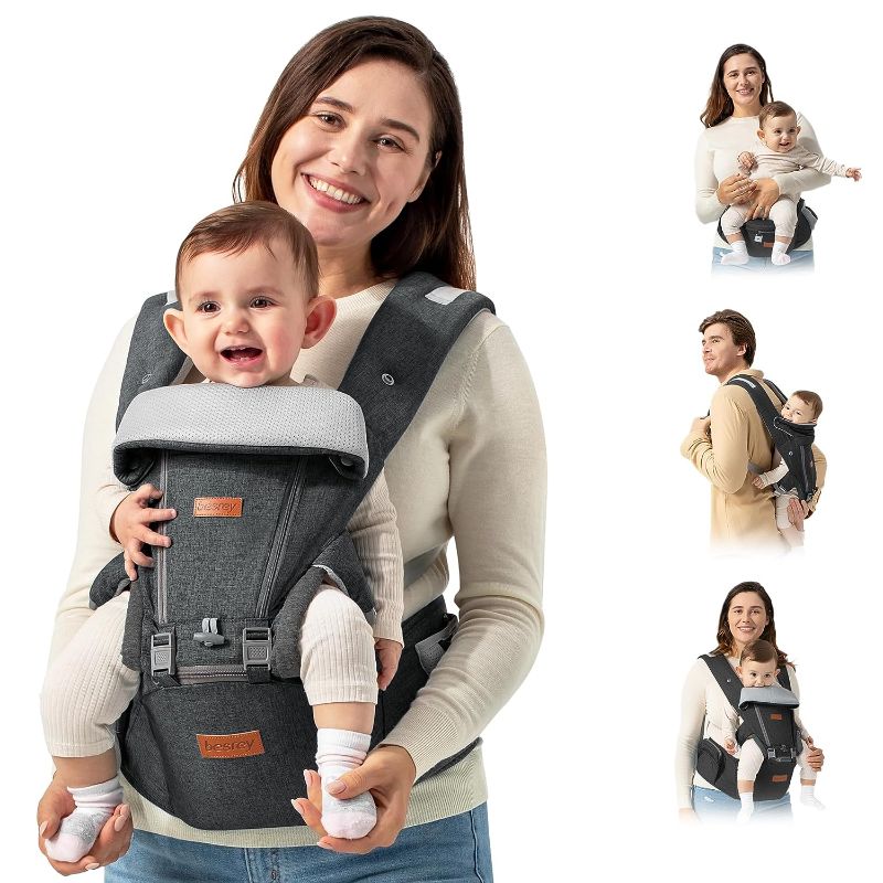 Photo 1 of Baby Carrier Hip Seat besrey, Baby Carrier Newborn to Toddler, Front Infant Carrier, Plus Size Backpack Carrier, Walking Holder Men, Harness for Carrying Infant, Happy Mom Dad Hip Carrier with Strap
