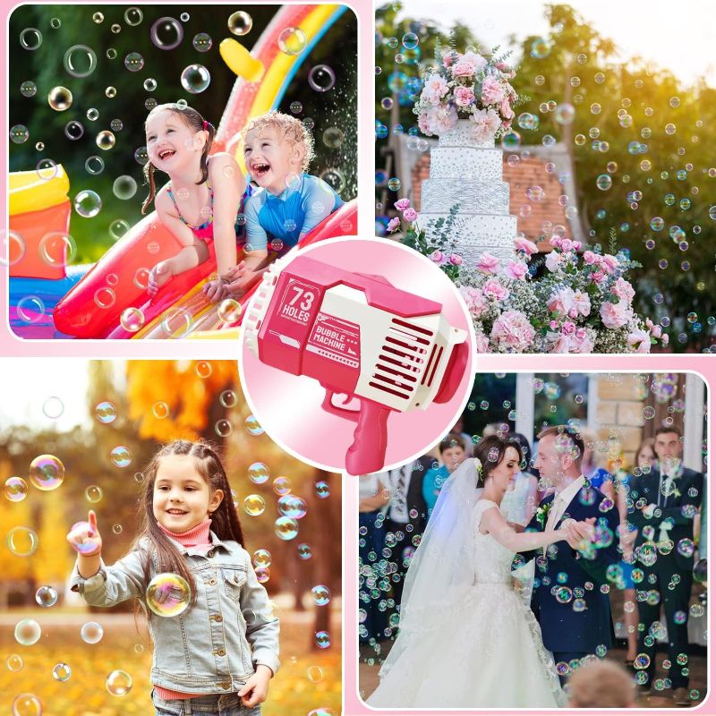 Photo 1 of 73 Hole Rocket Bubble Machine Gun - Bubble Blower Machine Colorful Light Up Bubble Gun, Bubble Maker Gun Toys For Wedding Bubbles Outdoor Indoor Birthday Party Favors Gift- PINK