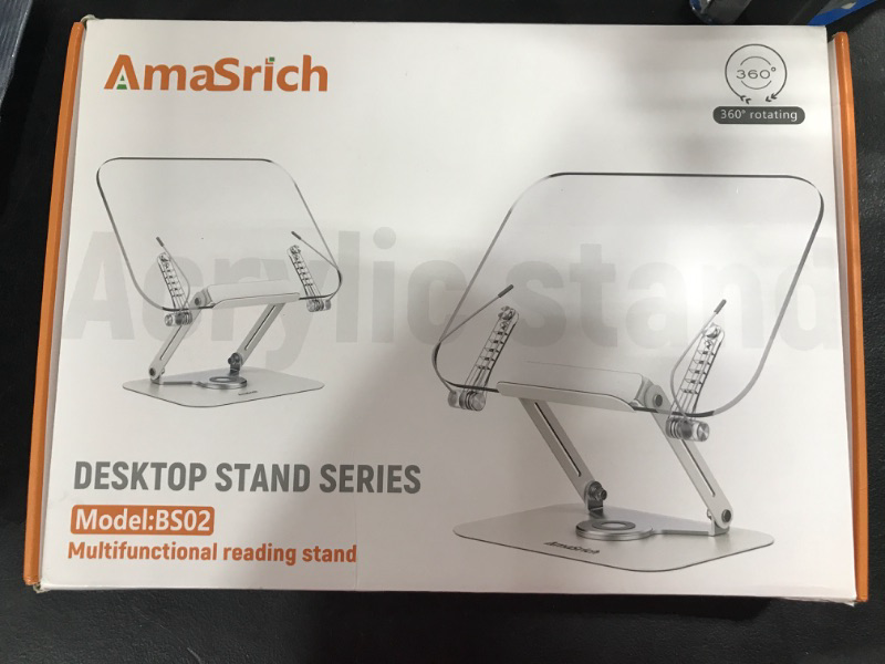Photo 1 of Adjustable Book Stand for Reading, Foldable Large Acrylic Books Holder Tray with 360° Rotating Base and Page Paper Clips, Portable Desk Bookstand for Cookbook, Music Book, Tablet, Textbook, Document