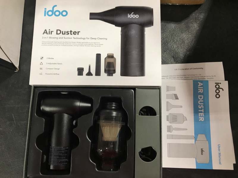 Photo 2 of iDOO Metal Compressed Air Duster - Powerful Cordless Air Duster 2-in-1 Desk Vacuum Cleaner, 3 Gear Adjustable Electric Air Blower for Computer - Reusable No Canned Air Duster for PC Car Gaming