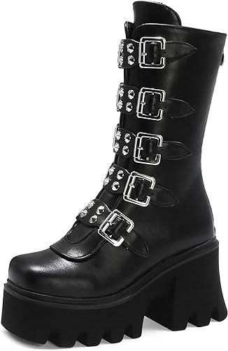 Photo 1 of [Size 10-11] Yiya Women's Black Platform Thick Sole Ankle Booties