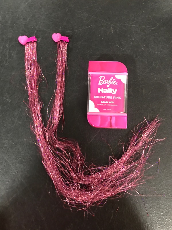 Photo 2 of Barbie x Hally Temporary Hair Color for Kids | Pink Barbie Hair Dye | Barbie Hair Accessories for Women & Girls | Barbie Makeup for Hair | Barbie Movie Merch | Barbie Clothes & Shirt Accessory with Hair Clips | One-Day Washable Hair Color Signature Pink
