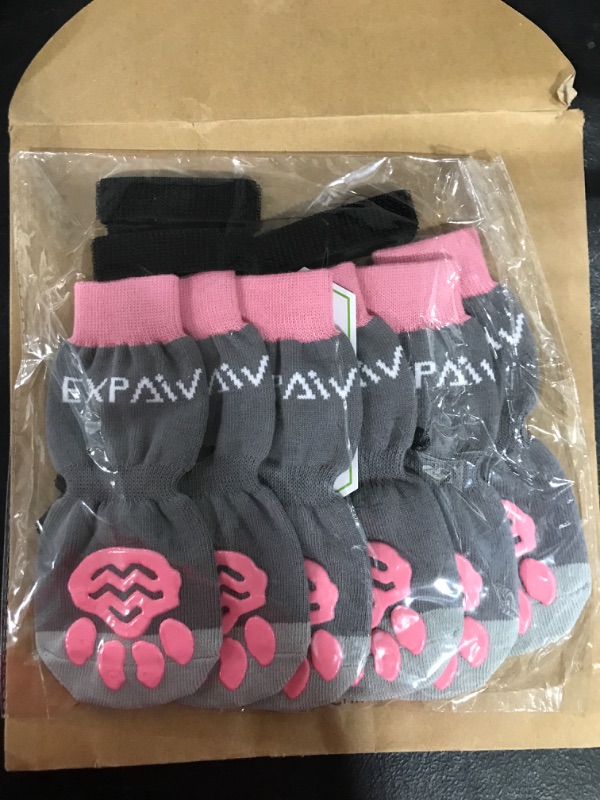 Photo 2 of [Size L] EXPAWLORER Double Side Anti-Slip Dog Socks - Dog Shoes for Hot Pavement, 3 Pairs Soft and Breathable Non-Slip Paw Protection, Better Traction Control for Indoor Hardwood Floor
