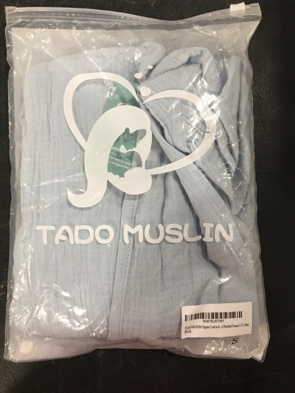 Photo 2 of [Size 2-4T] TADO MUSLIN Organic Cotton Toddler Bathrobe, Soft and Breathable Robe for Kid, Boy& Girl Hooded Towel 2T Blue