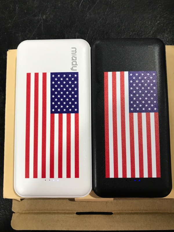Photo 2 of Miady 2-Pack 10000mAh Dual USB Portable Charger, Fast Charging Power Bank with USB C Input, Backup Charger Most Phones- White+Black USA FLAG