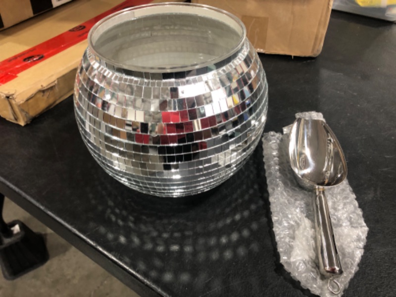 Photo 2 of Lallisa Disco Ball Ice Bucket Beverage Tubs for Parties with Ice Tongs and Scoop 8.86'' Silver Large Drink Bucket Retro Disco Party Supplies for Wine Cocktail Champagne Home Restaurant Kitchen Bar