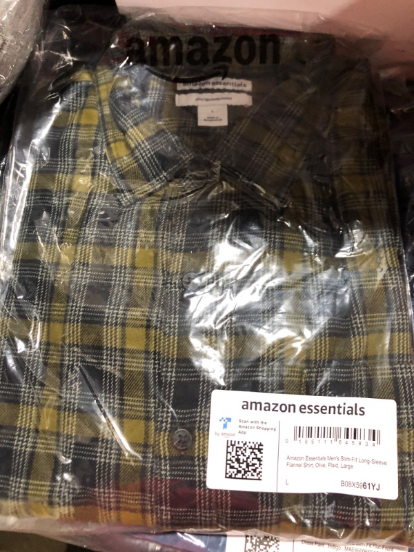 Photo 2 of Amazon Essentials Men's Slim-Fit Long-Sleeve Flannel Shirt Large Olive Plaid