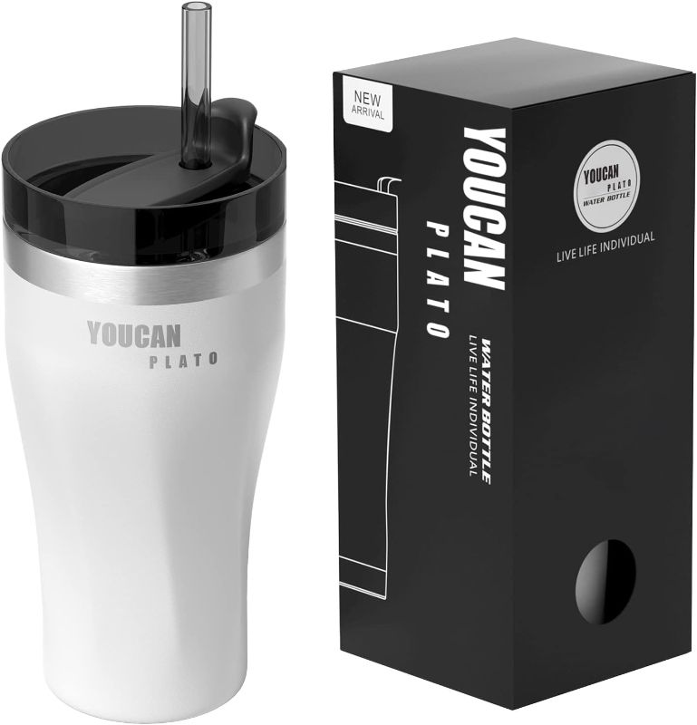 Photo 1 of 20 oz Tumbler with lid and Straw, Insulated Tumblers,Travel Coffee Mug,Coffee Cup-Stainless Steel Coffee Tumblers-Iced Coffee Tumbler,Double Vacuum Wall Insulated water cup for Hot and Cold-White
