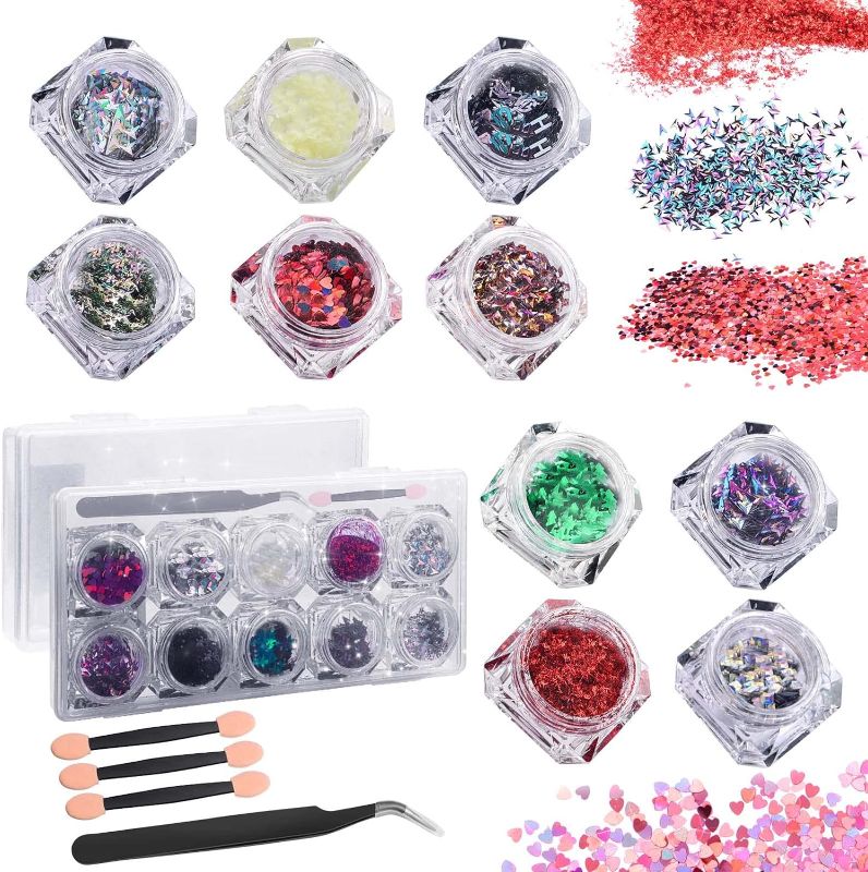 Photo 1 of 10 Box Nail Sequins Fine Glitter Holographic Chunky Glitter for Nail,Glitter Sequins Multi-Shaped for Body Hair Face Eyes Make-up, Nail Art in Festival Party/Concert/Events Glitter 