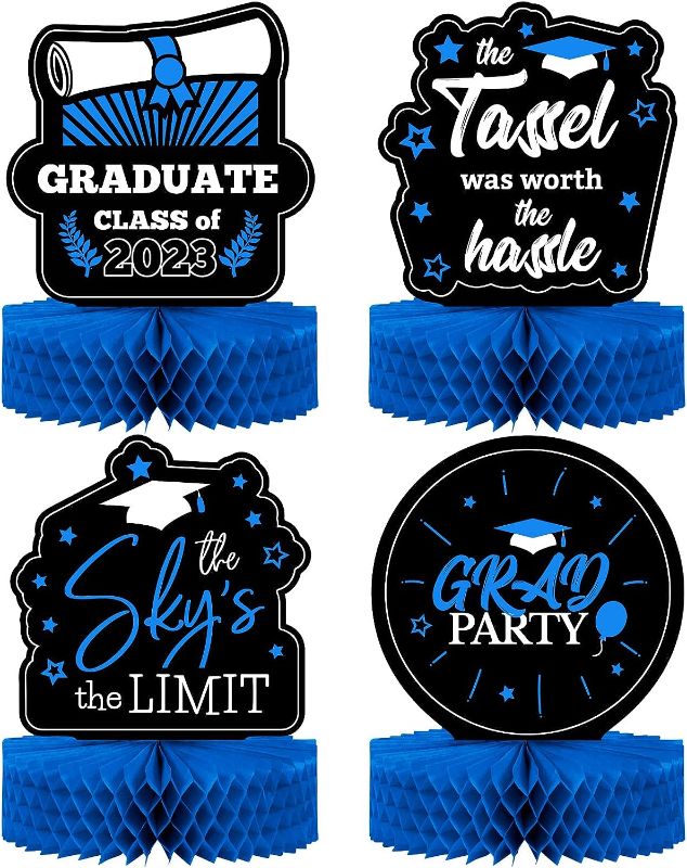 Photo 1 of 2023 Graduation Decorations Class of 2023 4-Pack Graduation Table Centerpiece Decorations - Double Sided Class of 2023 Graduation Party Decorations - 12” Blue Graduation Party Decorations 2023 