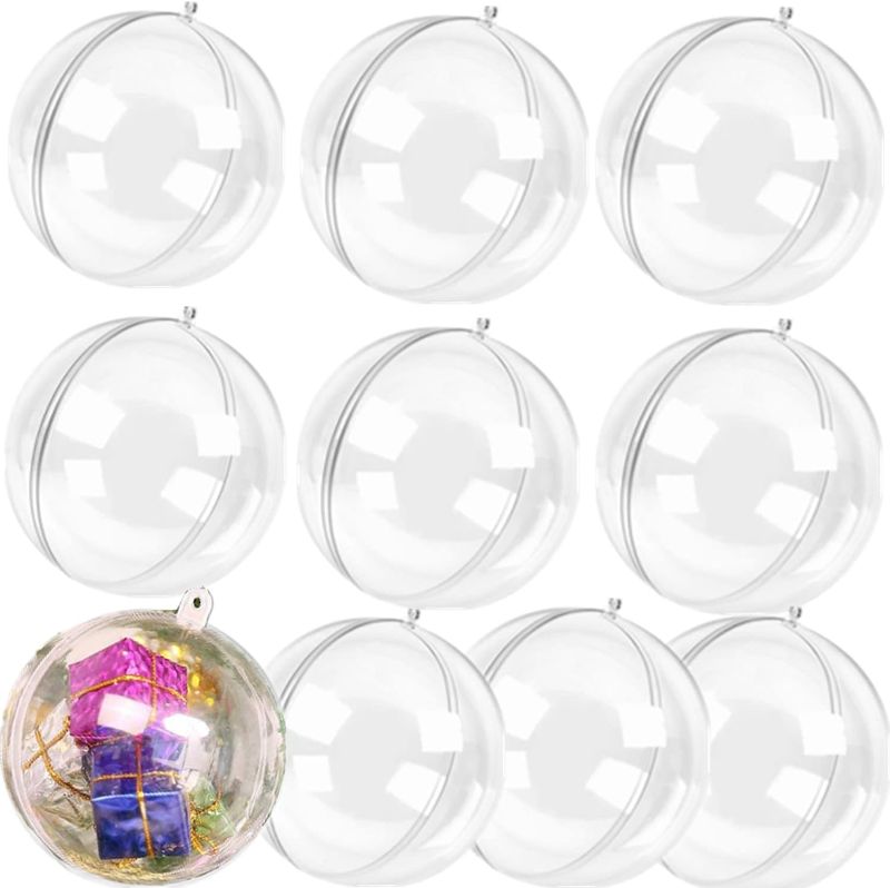 Photo 1 of YUYIKES 70mm Clear Fillable Plastic Christmas Balls Ornament, 10Pcs DIY Craft Xmas Tree Decor Balls Fillable Bauble Ornament Balls for Holiday Wedding Party Decoration(70mm)